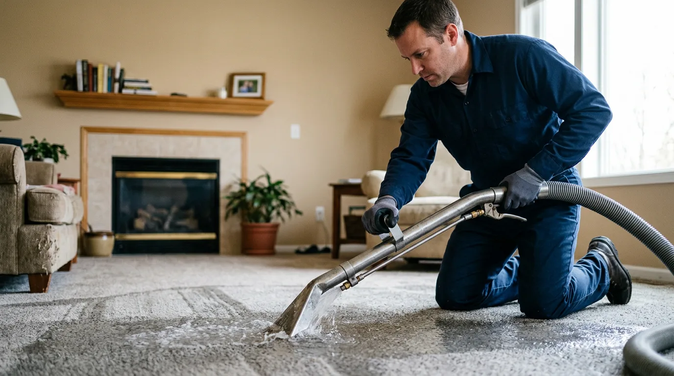 Water damage restoration technician working near Payson, IL
